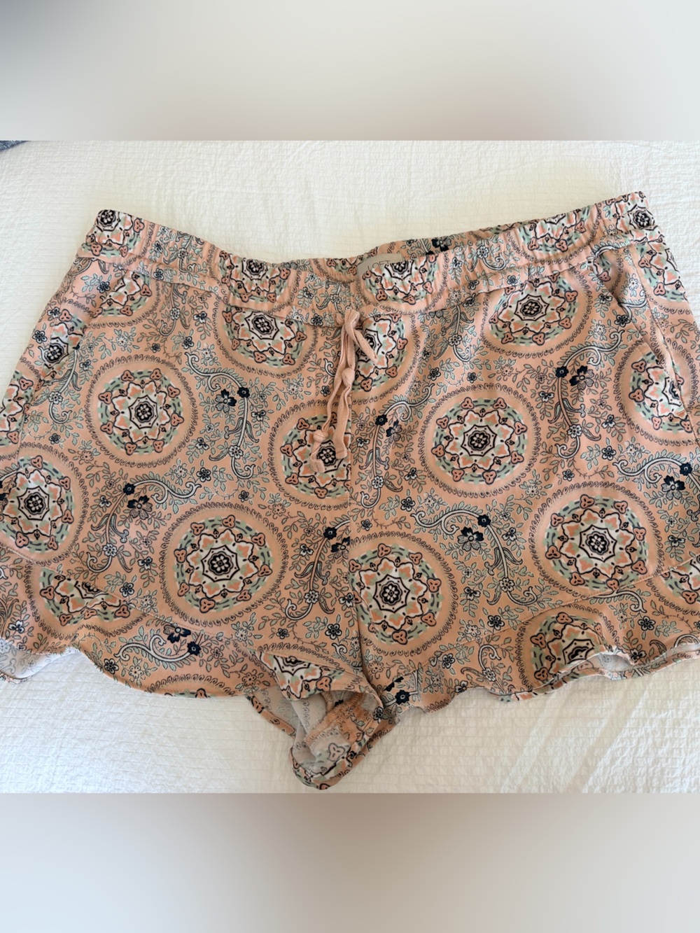 LOFT Peach Floral Paisley Top with Navy Accents